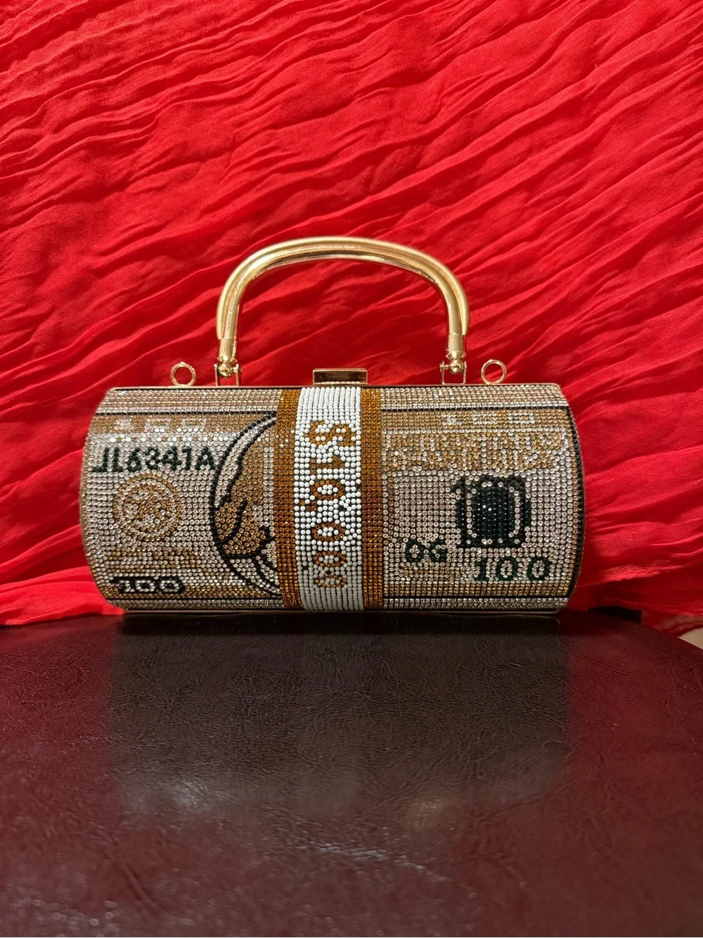 Embellished Gold & Silver Rhinestone Cylinder Clutch Bag
